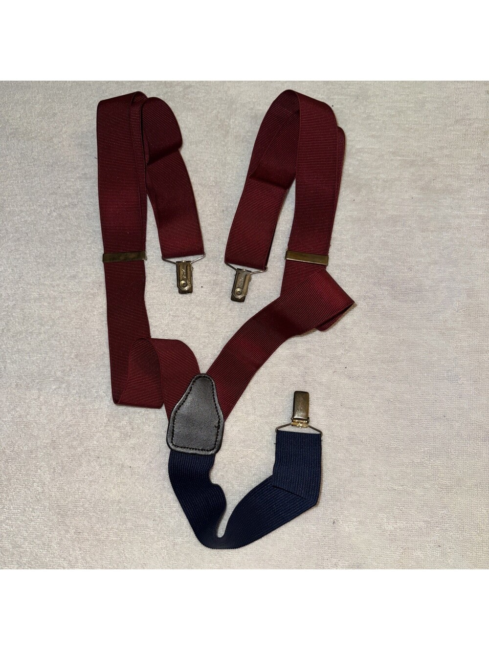 PELICAN USA Y-Back Suspender Clip Adjust Stretch Maroon & Blue Golden Hardware